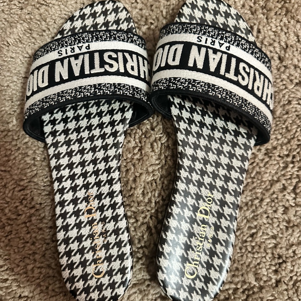 Dior Black and White Houndstooth Flats